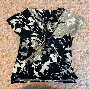 Nordstrom Floral Print Neutral Twist-Front Women’s Short Sleeve Blouse
